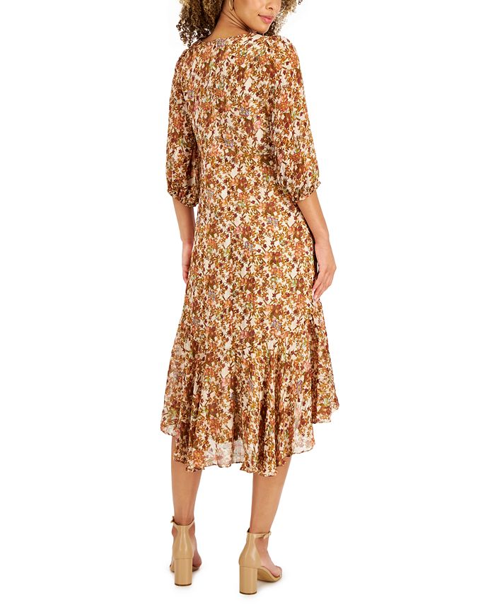 Vestido midi transparente com estampa floral Taylor feminino, marrom, tamanho 4, pequeno