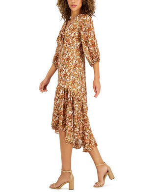 Vestido midi transparente com estampa floral Taylor feminino, marrom, tamanho 4, pequeno