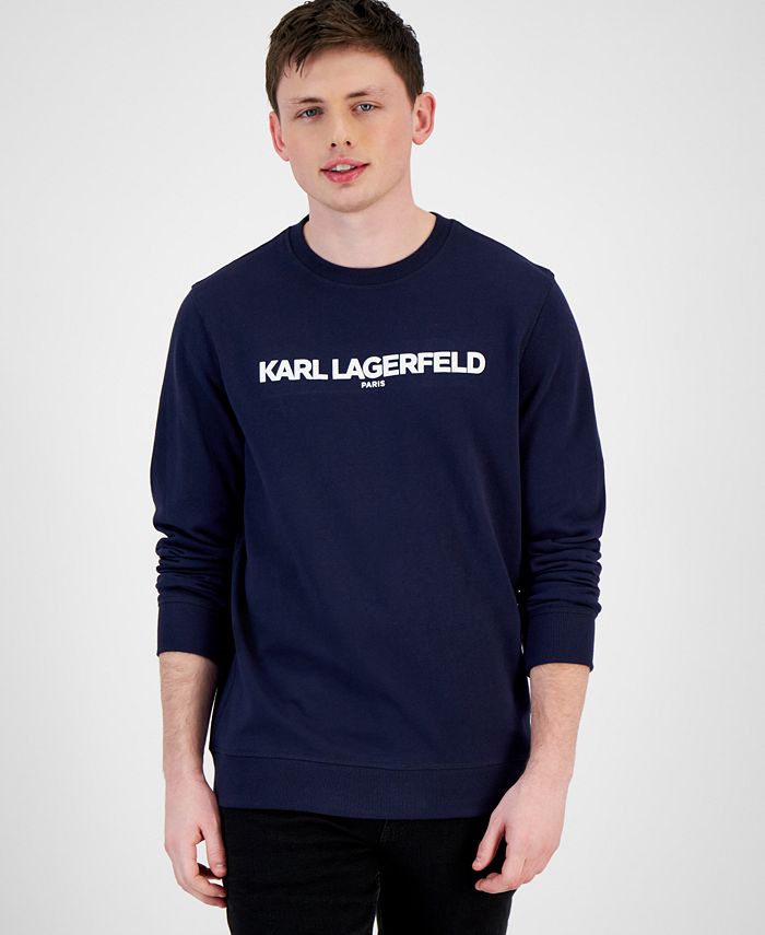 Karl Lagerfeld Paris Moletom masculino slim fit com logotipo French Terry azul