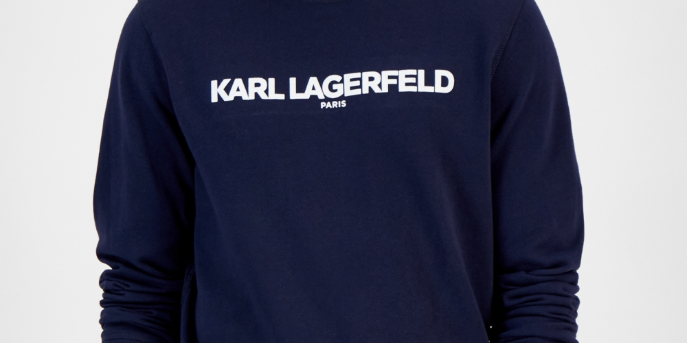 Karl Lagerfeld Paris Moletom masculino slim fit com logotipo French Terry azul