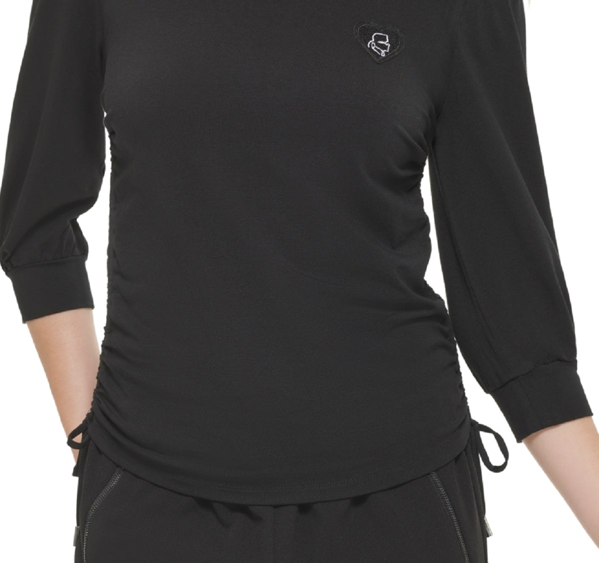 Blusa feminina Karl Lagerfeld Paris com cordão lateral, preta, tamanho grande