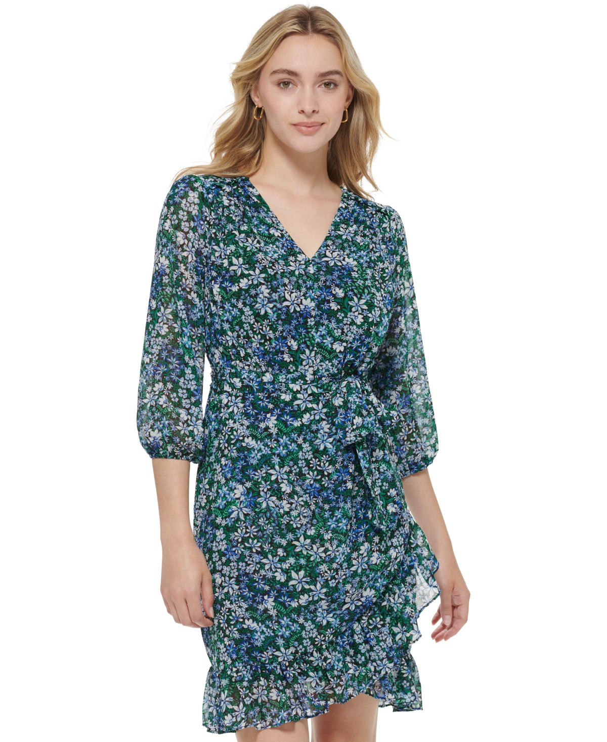 karl-lagerfeld-paris-womens-printed-tie-waist-ruffled-dress-blue-size-10