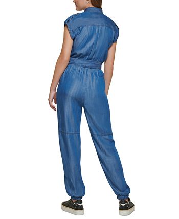 Karl Lagerfeld Paris Macacão utilitário feminino com cinto azul tamanho 8