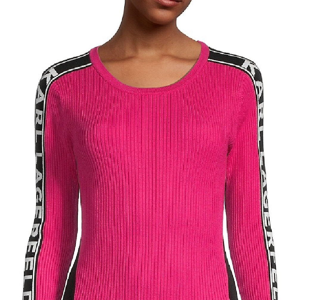 Camiseta feminina canelada Karl Lagerfeld Paris Colorblock, rosa, tamanho médio