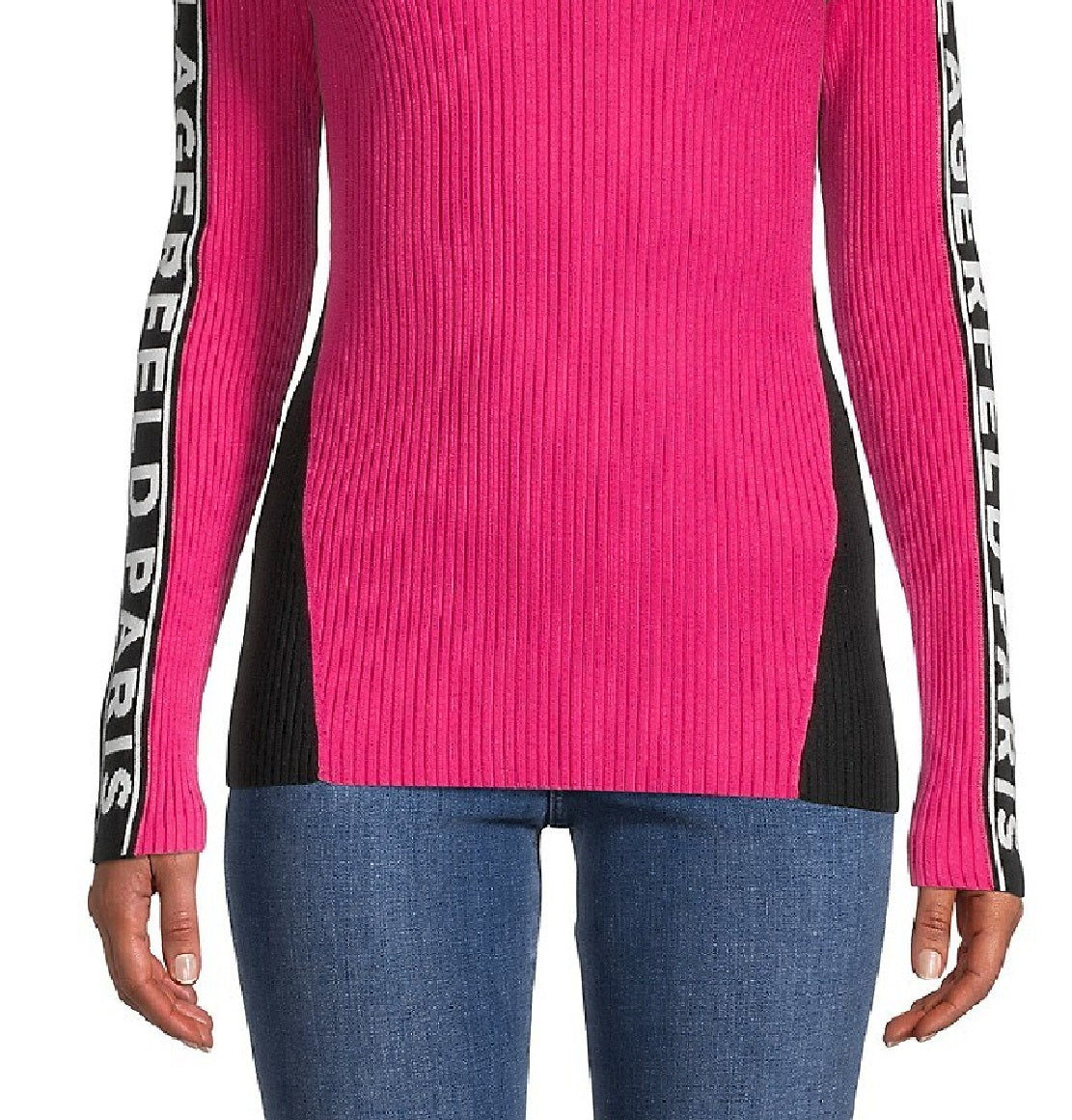 Camiseta feminina canelada Karl Lagerfeld Paris Colorblock, rosa, tamanho médio