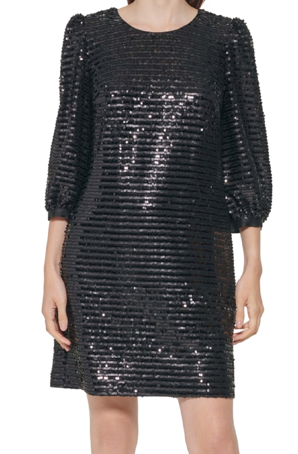 Vestido tubinho feminino Karl Lagerfeld Paris com lantejoulas e manga bufante, preto, tamanho 8