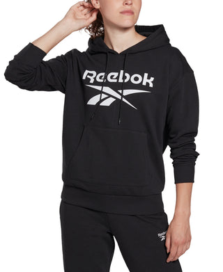 Reebok Moletom com capuz French Terry feminino, preto, tamanho X-S