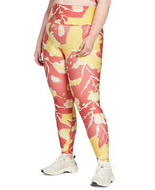 Meia-calça feminina Reebok com estampa floral vermelha, tamanho 2X