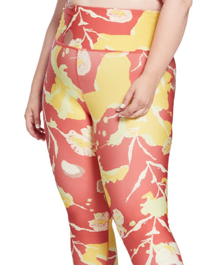 Meia-calça feminina Reebok com estampa floral vermelha, tamanho 2X