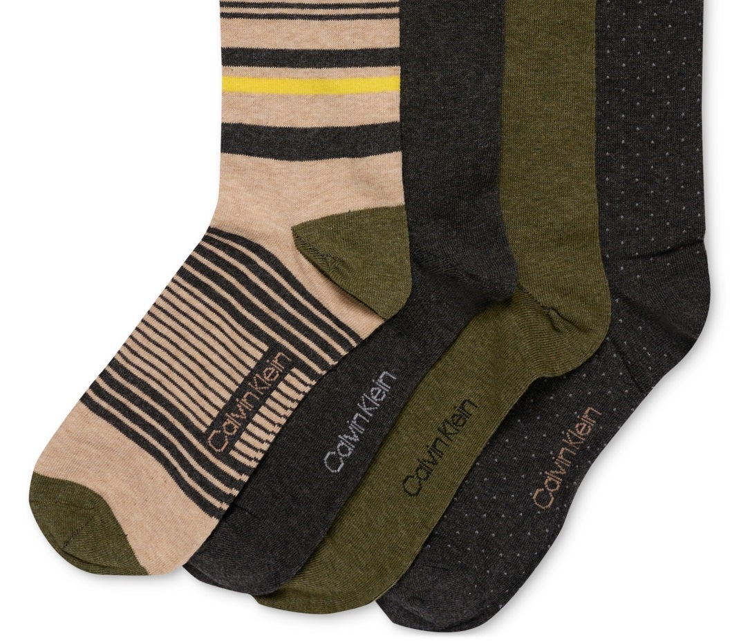 Calvin Klein Meias Masculinas Crew Pack com 4 Marrom Tamanho Regular