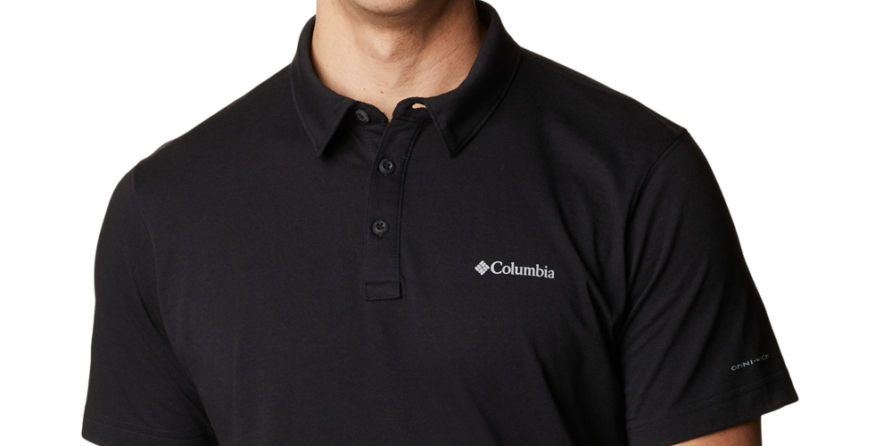 Camisa polo Columbia Tech com estampa de logotipo Thistletown Hills para homens, preta, tamanho grande