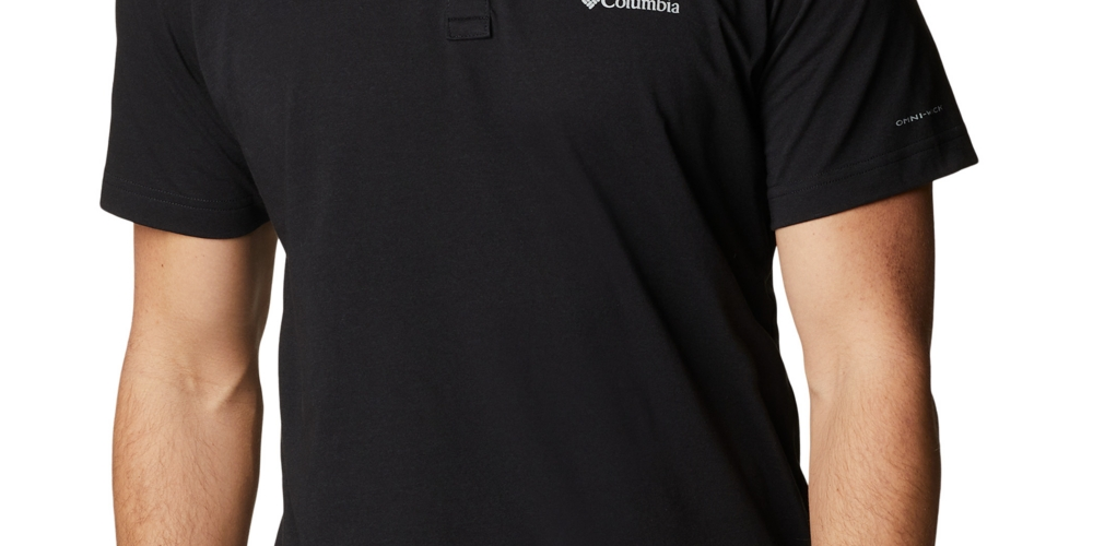 Camisa polo Columbia Tech com estampa de logotipo Thistletown Hills para homens, preta, tamanho grande