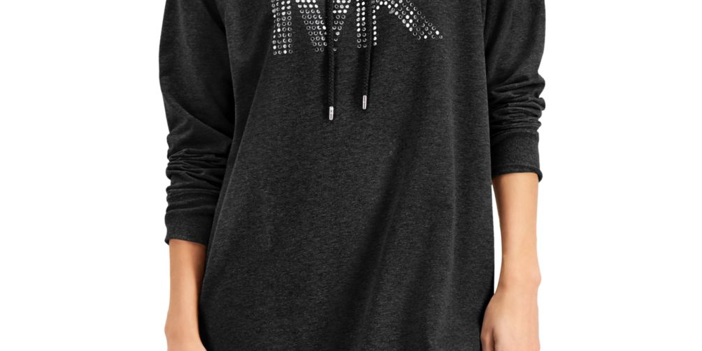 Vestido feminino Michael Kors com strass e manga comprida acima do joelho, preto, tamanho extragrande