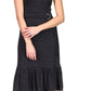 Vestido midi listrado com cinto feminino Michael Kors, preto, tamanho grande