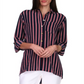 Camisa listrada grande com botões Michael Kors feminina, azul, tamanho extragrande