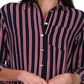 Camisa listrada grande com botões Michael Kors feminina, azul, tamanho extragrande