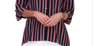 Camisa listrada grande com botões Michael Kors feminina, azul, tamanho extragrande