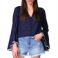 Blusa feminina Michael Kors de algodão com mangas bufantes, azul, tamanho extragrande