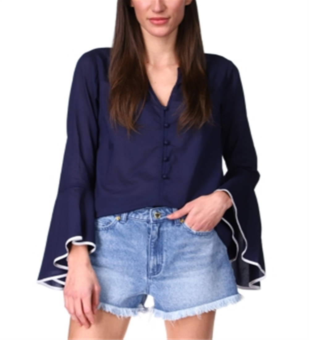 Blusa feminina Michael Kors de algodão com mangas bufantes, azul, tamanho extragrande