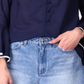 Blusa feminina Michael Kors de algodão com mangas bufantes, azul, tamanho extragrande