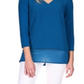 Blusa feminina Michael Kors em camadas com estampa de mídia mista, azul, tamanho pequeno, extragrande