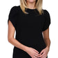 Blusa de malha feminina Michael Kors com manga tulipa, preta, tamanho pequeno, extrapequeno