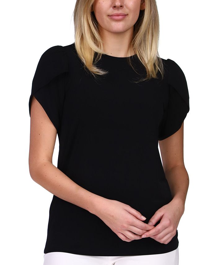 Blusa de malha feminina Michael Kors com manga tulipa, preta, tamanho pequeno, extrapequeno