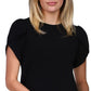 Blusa de malha feminina Michael Kors com manga tulipa, preta, tamanho pequeno, extrapequeno