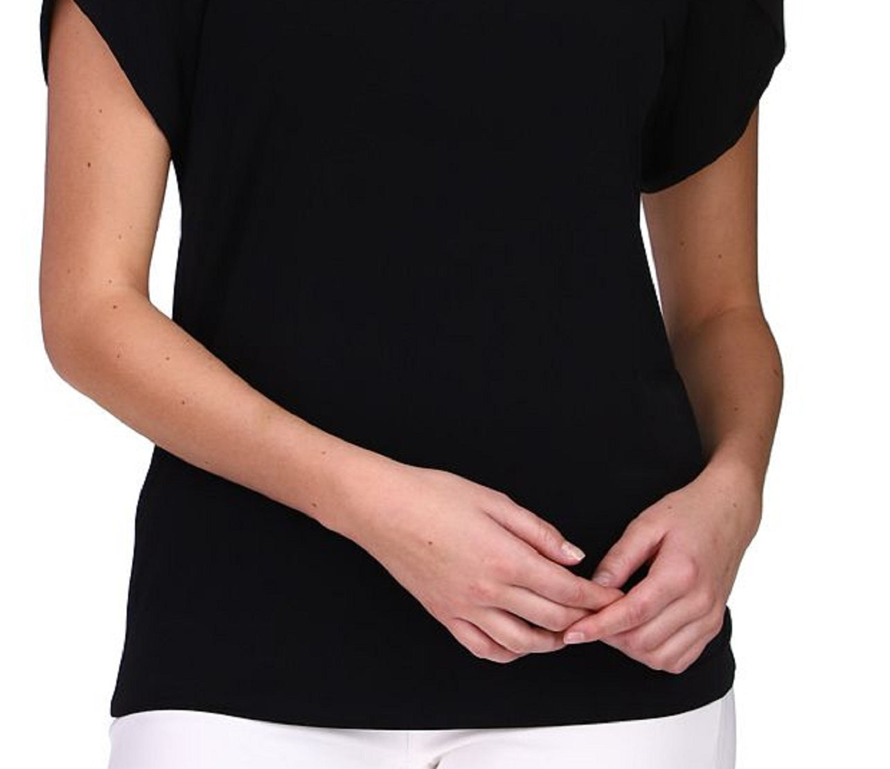 Blusa de malha feminina Michael Kors com manga tulipa, preta, tamanho pequeno, extrapequeno