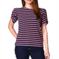 Blusa de malha listrada com manga tulipa feminina Michael Kors, azul, tamanho pequeno grande