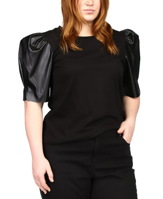 Michael Kors Women's Faux Leather Puff Sleeve Top Black Size 0X