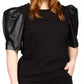 Blusa feminina Michael Kors de couro sintético com manga bufante, preta, tamanho 3X