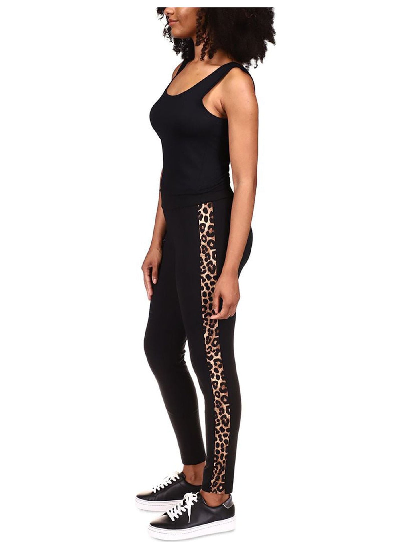 Calça legging listrada feminina Michael Kors Cheetah, calça casual, preta, tamanho pequeno, extrapequeno