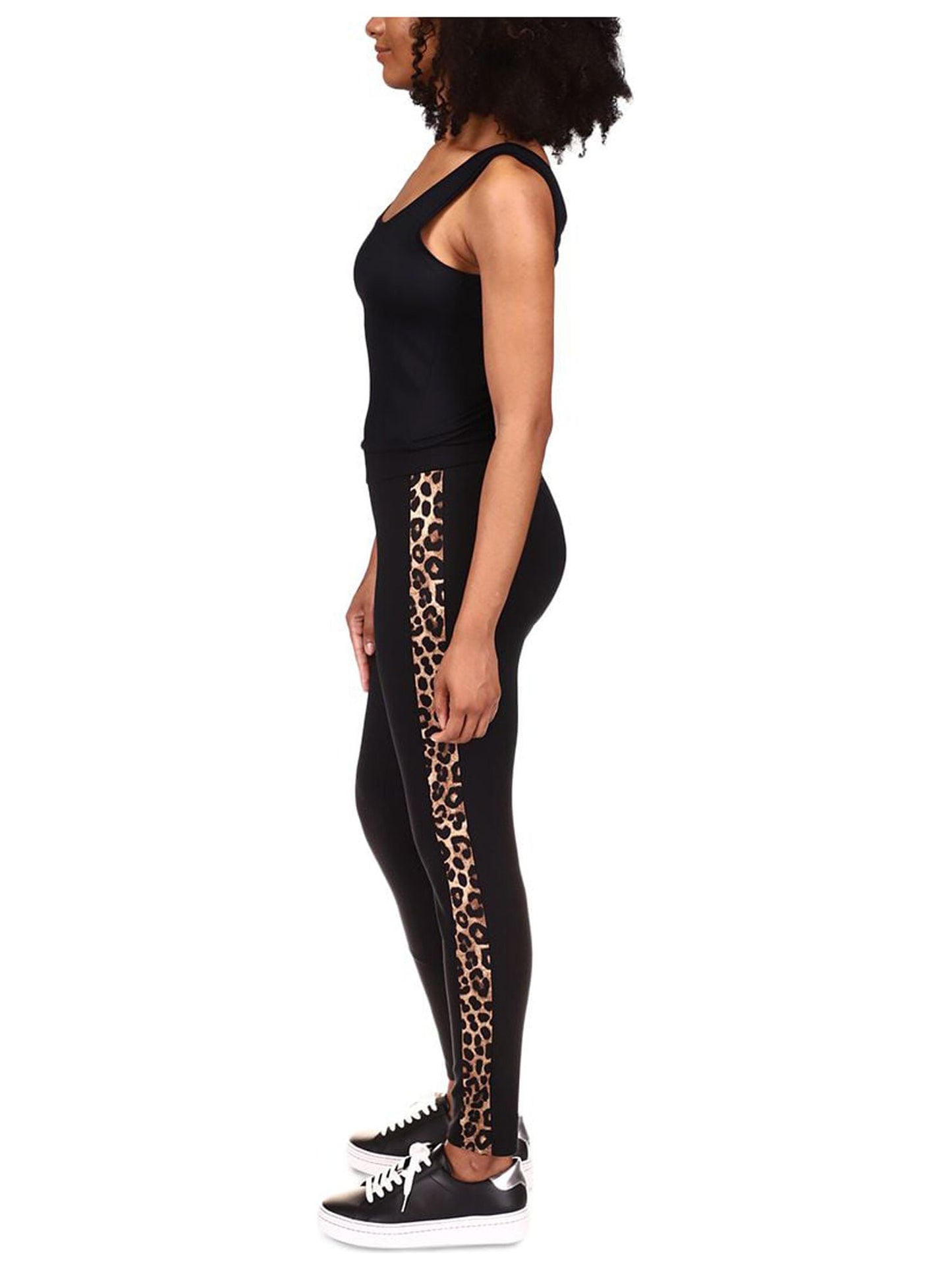 Calça legging listrada feminina Michael Kors Cheetah, calça casual, preta, tamanho pequeno, extrapequeno