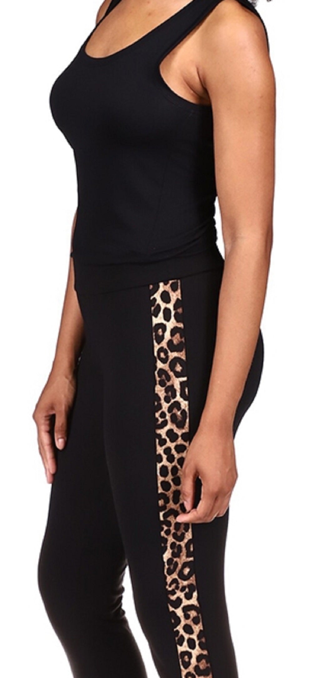 Leggings femininas listradas de chita Michael Kors, pretas, tamanho pequeno grande