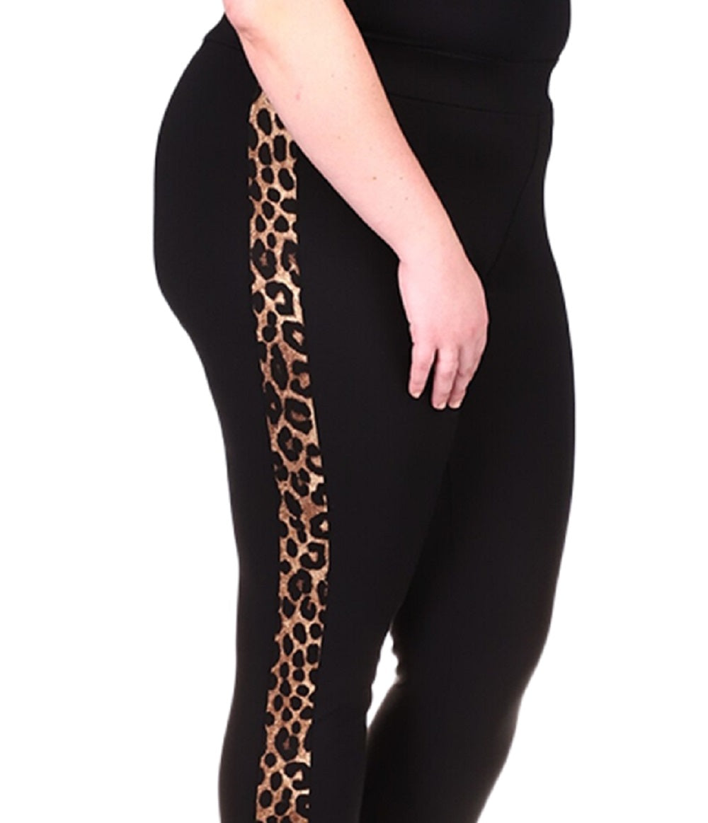 Leggings femininas listradas de chita Michael Kors, pretas, tamanho 0X