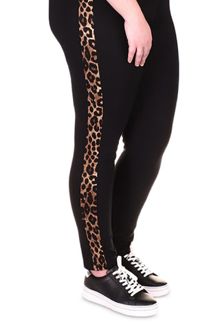 Leggings femininas listradas de chita Michael Kors, pretas, tamanho 0X