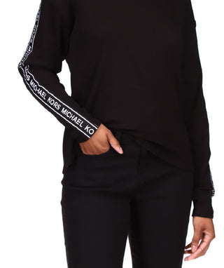 Michael Kors Women's Waffled Logo Tape Sleeve Top Black Size Petite Small