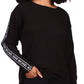 Blusa feminina Michael Kors com estampa de logo e manga curta, preta, tamanho pequeno e grande