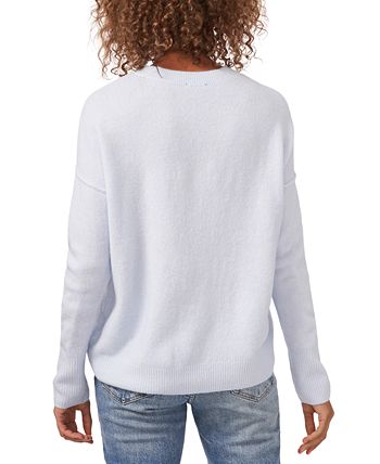 Suéter feminino Vince Camuto com gola redonda e costura central, azul, tamanho médio