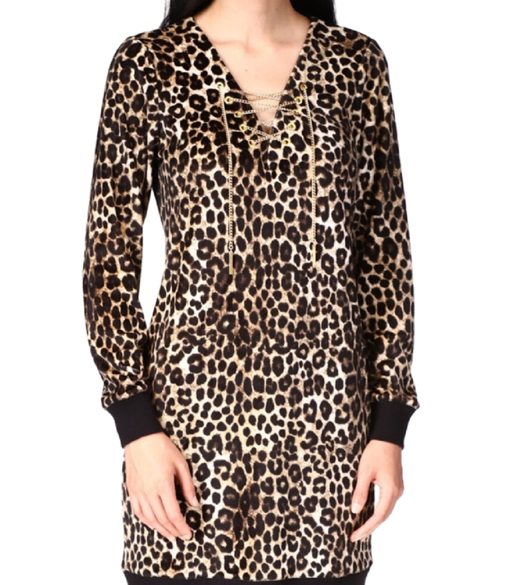 Vestido de veludo com estampa de chita Michael Kors feminino, marrom, tamanho pequeno