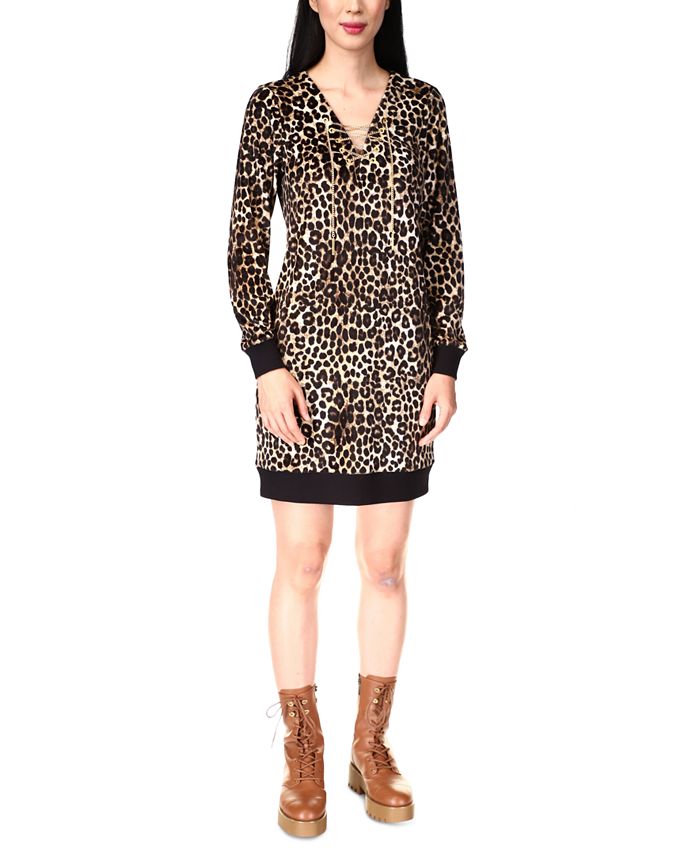 Vestido de veludo com estampa de chita Michael Kors feminino, marrom, tamanho médio
