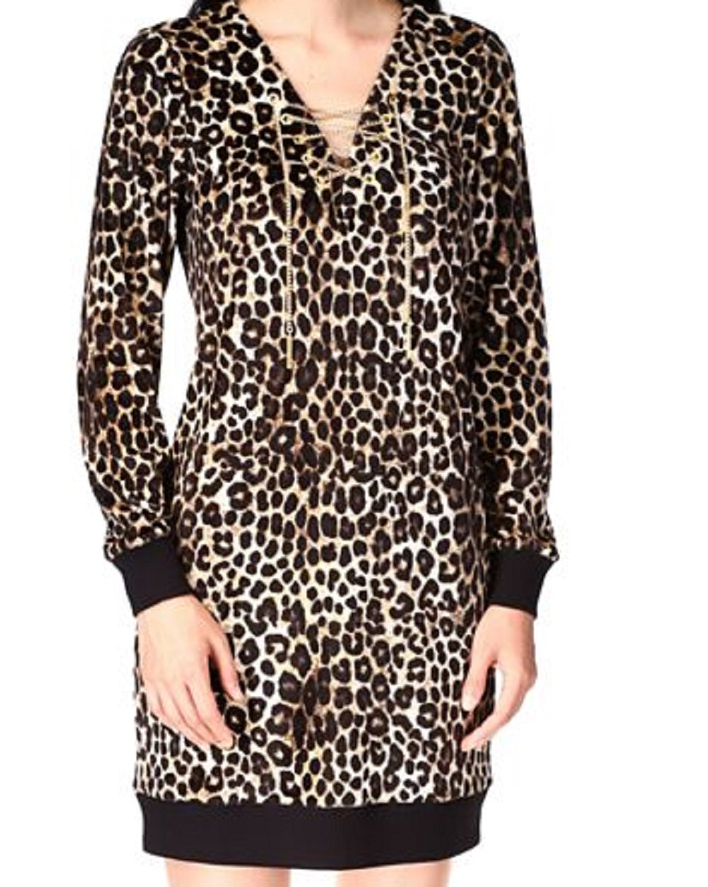 Vestido de veludo com estampa de chita Michael Kors feminino, marrom, tamanho médio