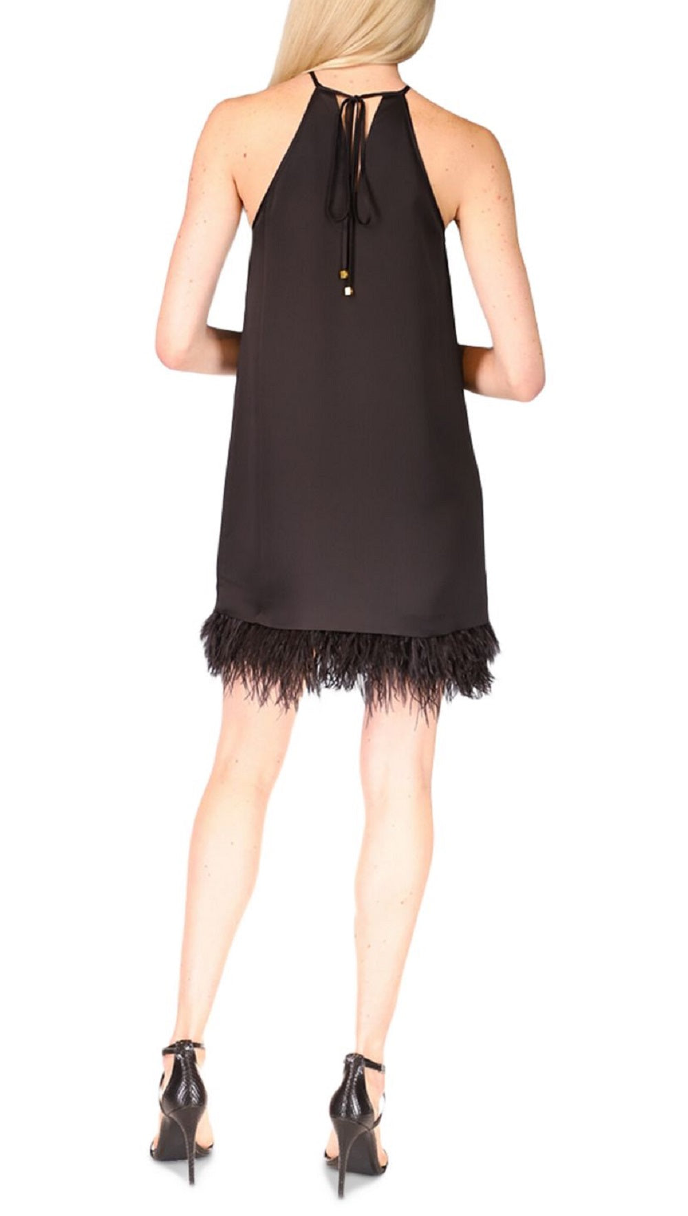 Vestido Halter com Acabamento de Penas Feminino Michael Kors Preto Tamanho XX-S