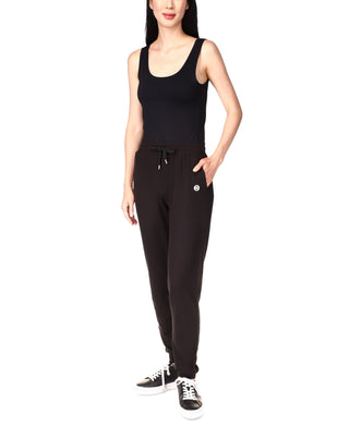 Calça jogger feminina Michael Kors de malha waffle com cordão, preta, tamanho pequeno, extrapequeno