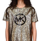 Camiseta feminina Michael Kors com logotipo Scatter Foil, preta, tamanho pequeno e pequeno
