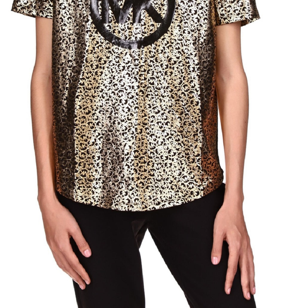 Camiseta feminina Michael Kors com logotipo Scatter Foil, preta, tamanho pequeno e pequeno