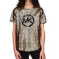 Camiseta feminina Michael Kors com logotipo Scatter Foil, preta, tamanho pequeno e pequeno