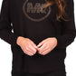 Blusa feminina Michael Kors com strass e manga comprida, preta, tamanho pequeno grande