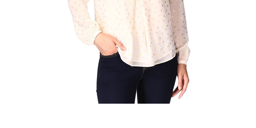 Blusa plissada feminina Michael Kors com estampa de folha, branca, tamanho médio